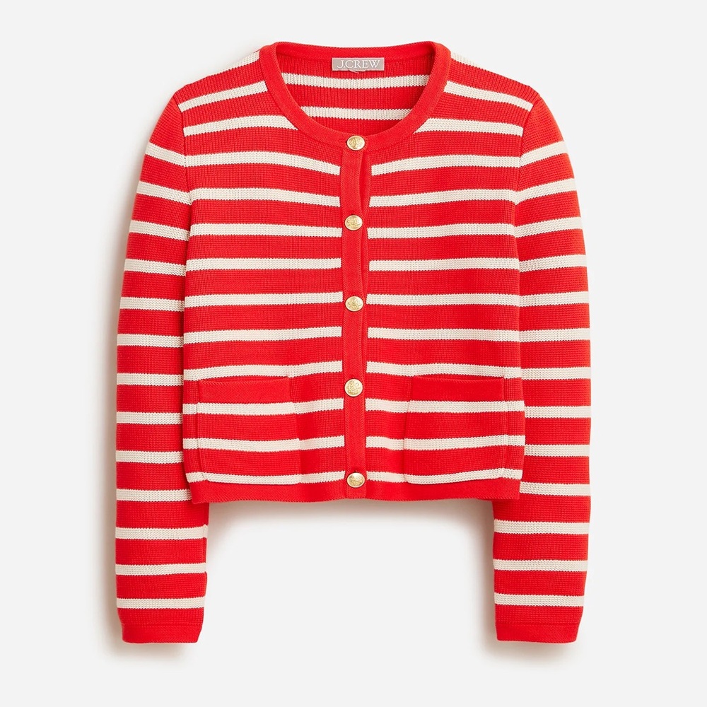 J.Crew Emilie sweater lady jacket in a red and white